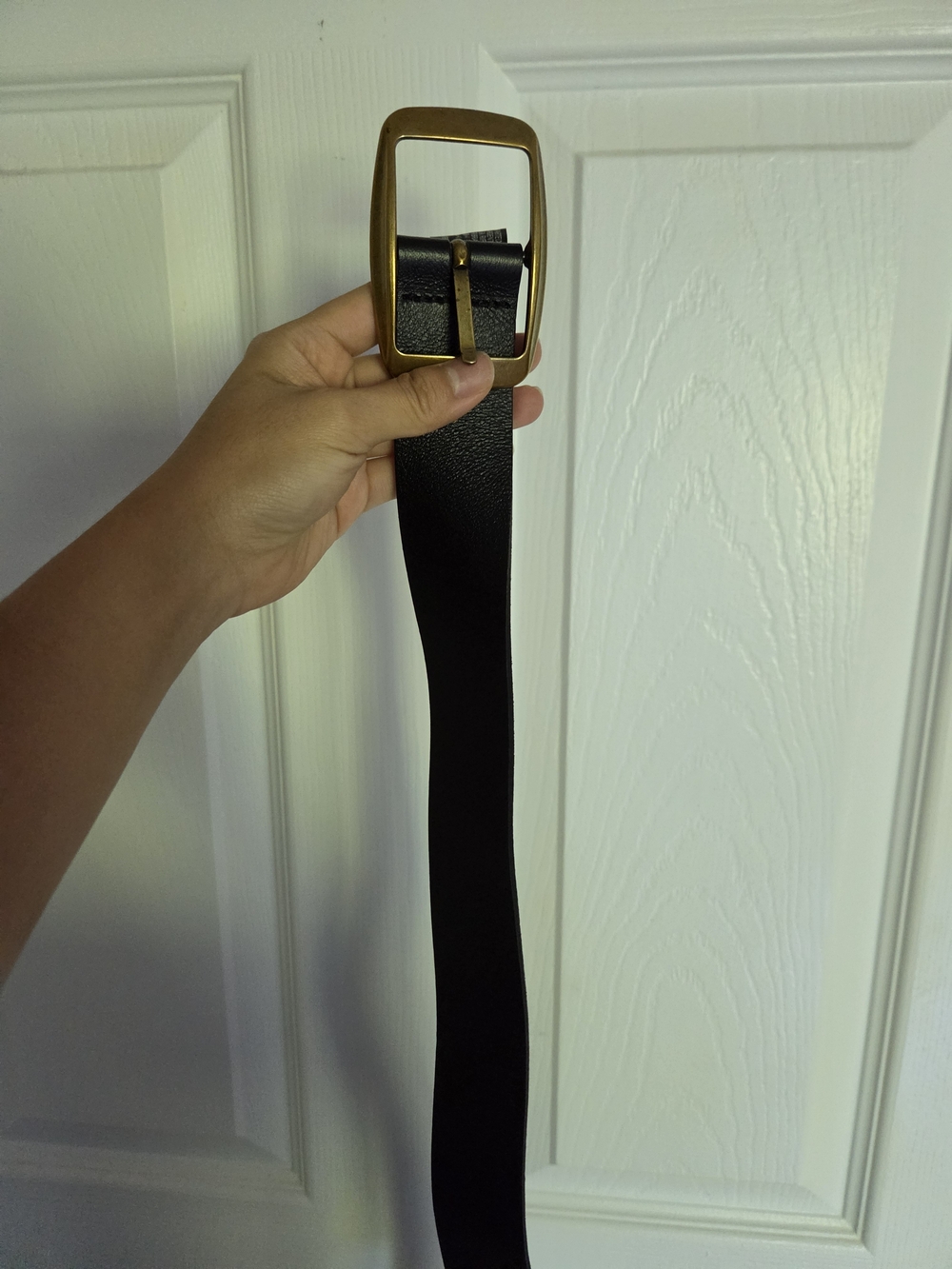 Black Leather Belt with Gold Buckle